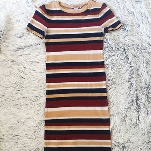Form fitting striped midi dress